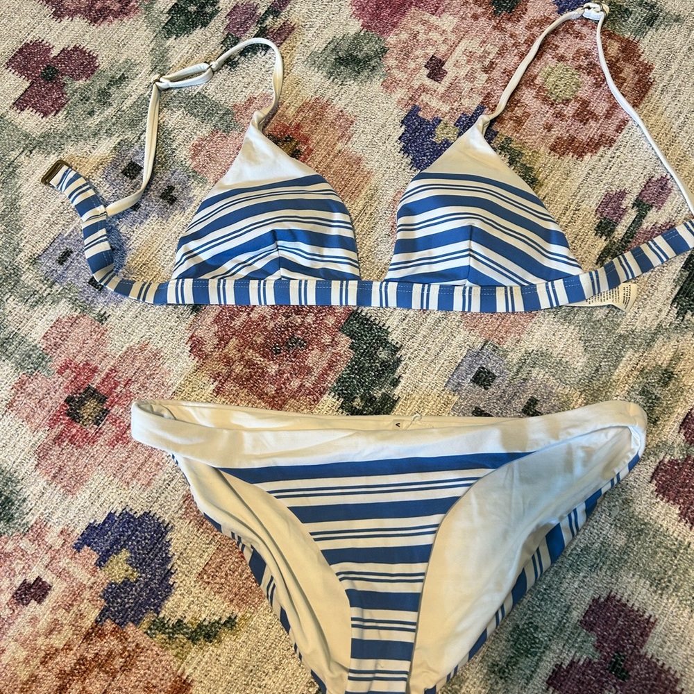 Vitamin A Moss Regatta Blue White Striped Bikini- Size L